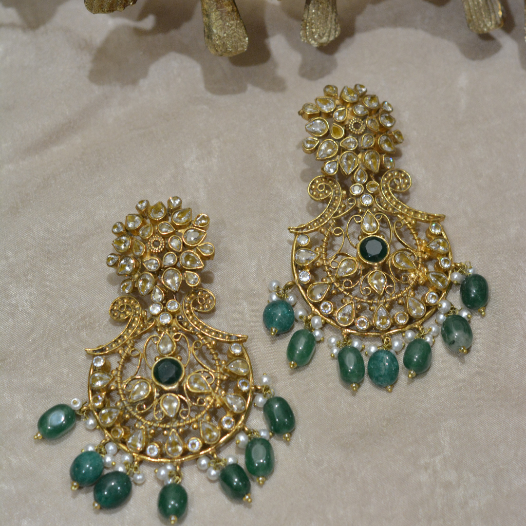 BEADED EMERALD KUNDAN MK jewels